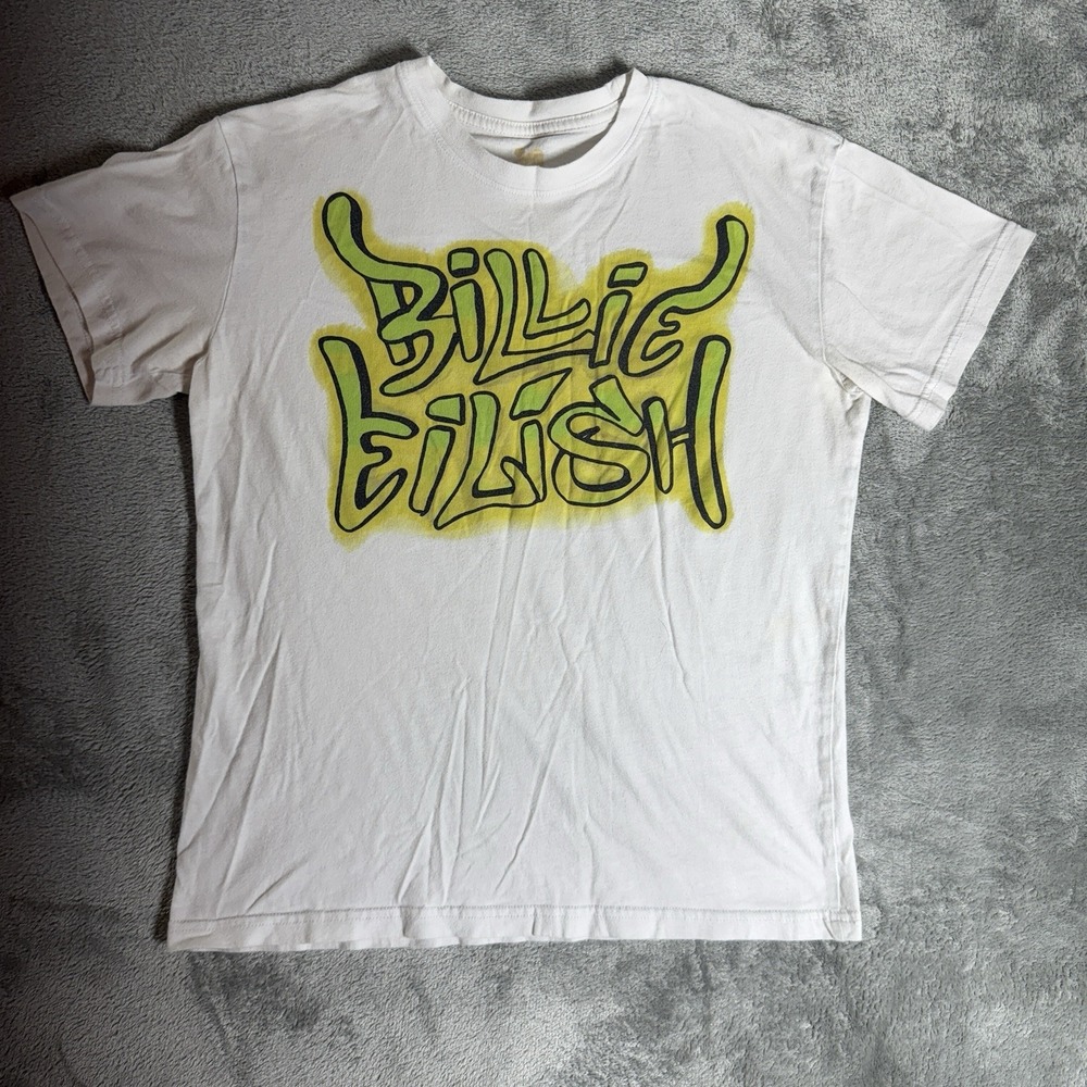 Billie Eilish Shirt Womens Small White Green Graffiti Streetwear T-Shirt Pop